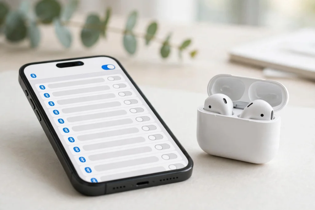 iPhone Bluetooth settings showing how to pair a Bluetooth device