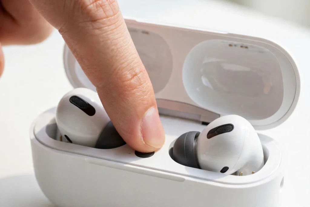 Factory reset button on charging case when Bluetooth earbuds are not pairing