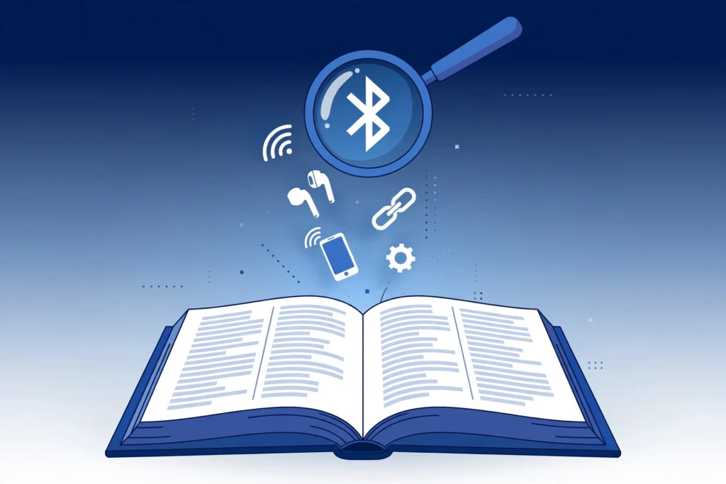 Bluetooth Terms Explained: The Complete Plain-English Glossary Bluetooth terms explained glossary - earbuds surrounded by vocabulary icons