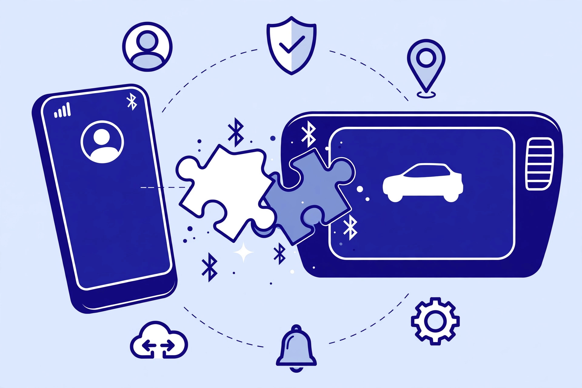 Phone and car dashboard performing the Bluetooth pairing handshake