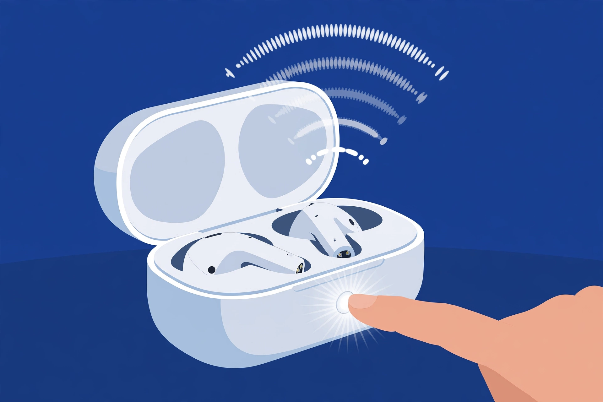 Putting earbuds into pairing mode with the charging case button