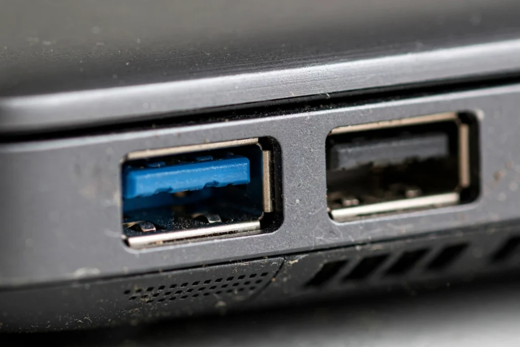 USB 3.0 and USB 2.0 ports on a laptop